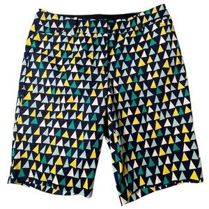 TALBOTS WOMEN'S PERFECT SHORT – NAVY/GREEN/YELLOW TRIANGLE PRINT